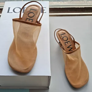 Loewe Women Petal Slingback Heel Sandal in Mesh-Tan LLSP379X01
