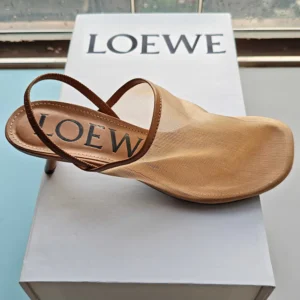 Loewe Women Petal Slingback Heel Sandal in Mesh-Tan LLSP379X01