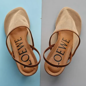 Loewe Women Petal Slingback Heel Sandal in Mesh-Tan LLSP379X01