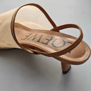 Loewe Women Petal Slingback Heel Sandal in Mesh-Tan LLSP379X01