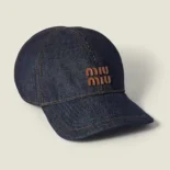 Miu Miu Women Denim Baseball Cap with Miu Miu Cruise Logo-Navy