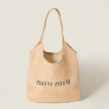 Miu Miu Women IVY Raffia-Effect and Linen Bag 5BG231