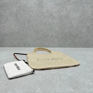 Miu Miu Women IVY Raffia-Effect and Linen Bag 5BG231