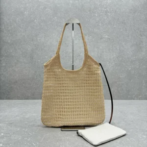 Miu Miu Women IVY Raffia-Effect and Linen Bag 5BG231