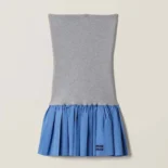 Miu Miu Women Poplin and Jersey Miniskirt-Blue