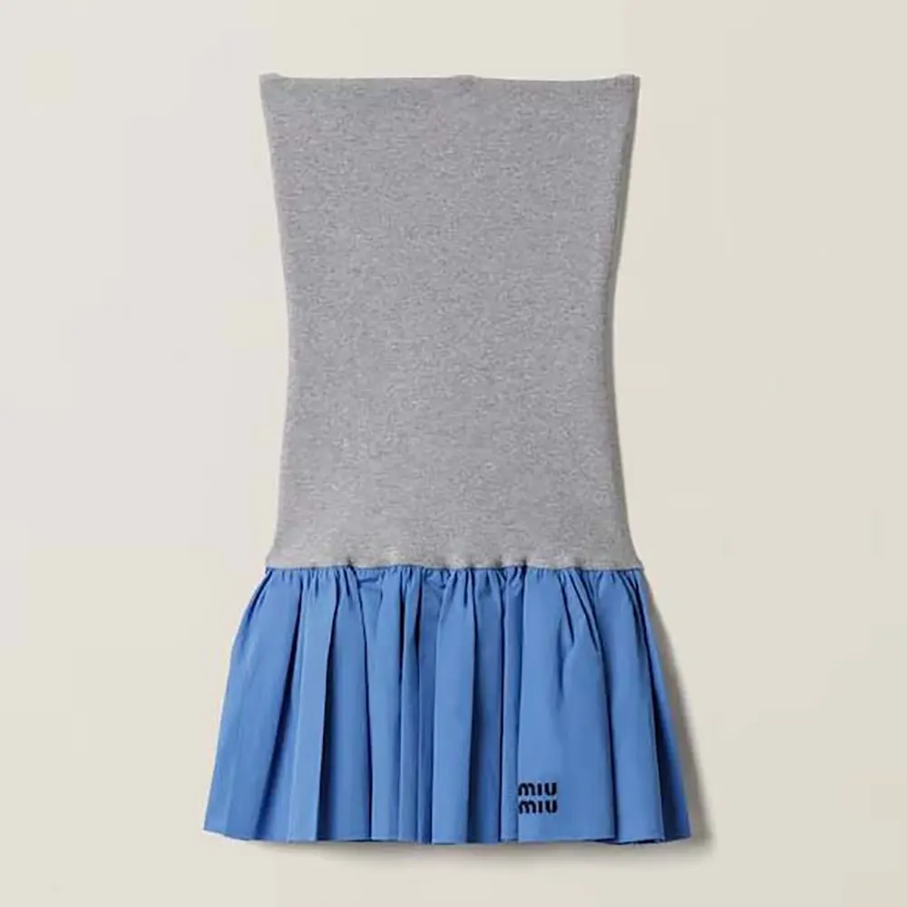 Miu Miu Women Poplin and Jersey Miniskirt-Blue 1 Miu Miu Women Poplin and Jersey Miniskirt-Blue