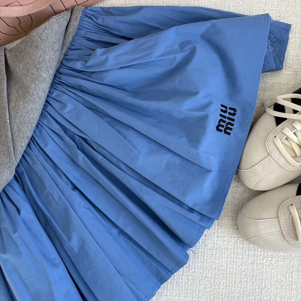 Miu Miu Women Poplin and Jersey Miniskirt-Blue 7 Miu Miu Women Poplin and Jersey Miniskirt-Blue