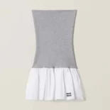 Miu Miu Women Poplin and Jersey Miniskirt-White