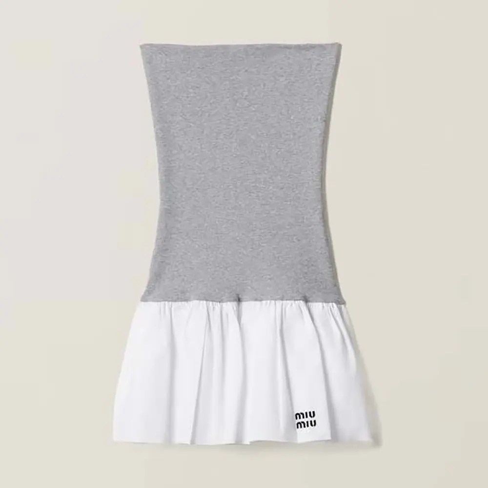Miu Miu Women Poplin and Jersey Miniskirt-White 1 Miu Miu Women Poplin and Jersey Miniskirt-White