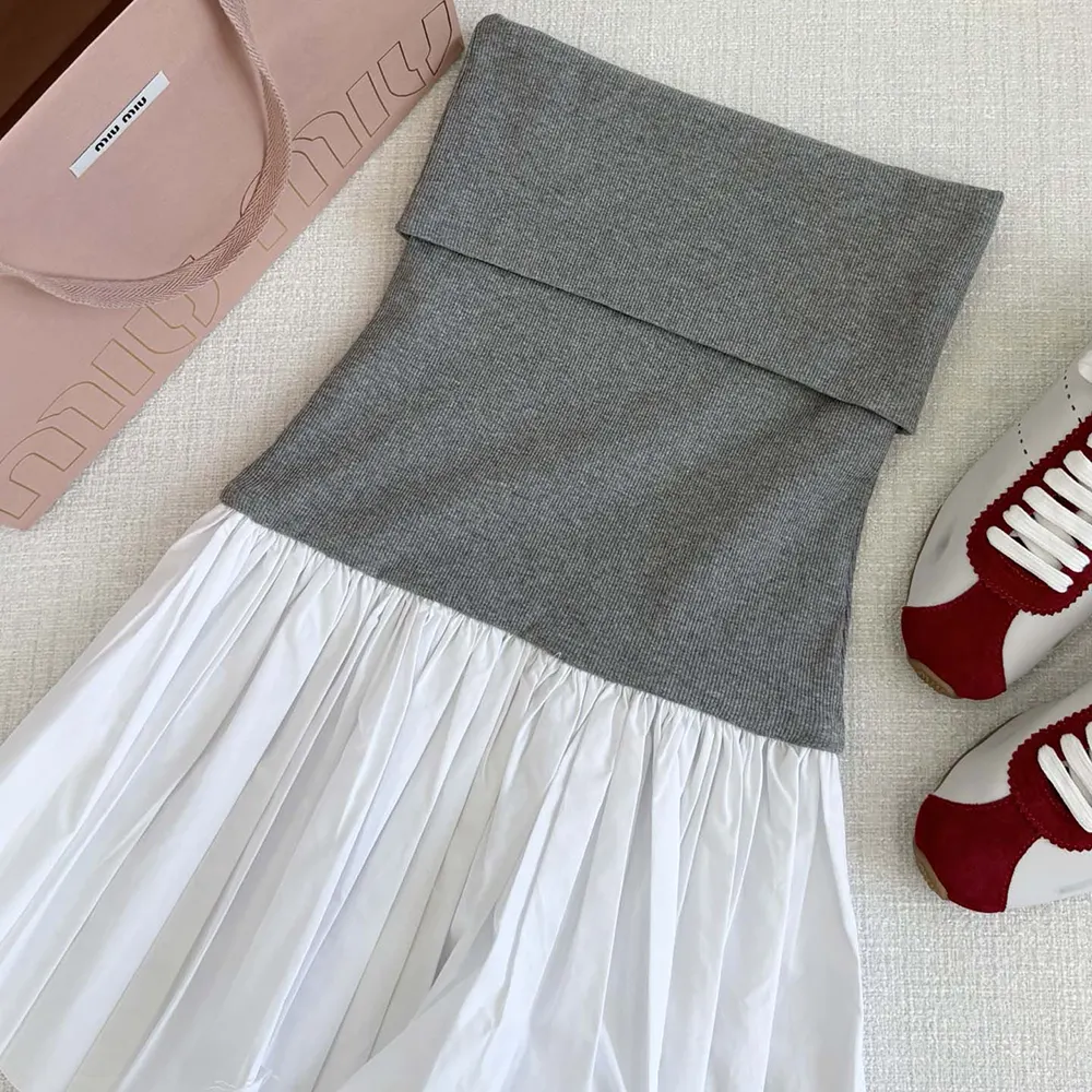 Miu Miu Women Poplin and Jersey Miniskirt-White 2 Miu Miu Women Poplin and Jersey Miniskirt-White