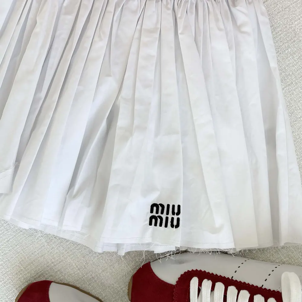 Miu Miu Women Poplin and Jersey Miniskirt-White 9 Miu Miu Women Poplin and Jersey Miniskirt-White
