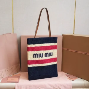 Miu Miu Women Raffia-effect Woven Tote Bag 5BG2482DO3
