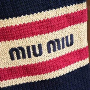 Miu Miu Women Raffia-effect Woven Tote Bag 5BG2482DO3