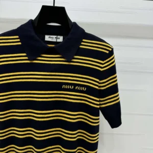 Miu Miu Women Striped Cashmere and Silk Polo Sweater MMLA18