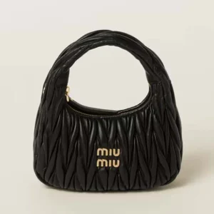 Miu Miu Women Wander Matelassé Nappa Leather Hobo Bag-Black