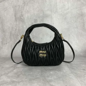 Miu Miu Women Wander Matelassé Nappa Leather Hobo Bag-Black
