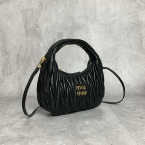 Miu Miu Women Wander Matelassé Nappa Leather Hobo Bag-Black