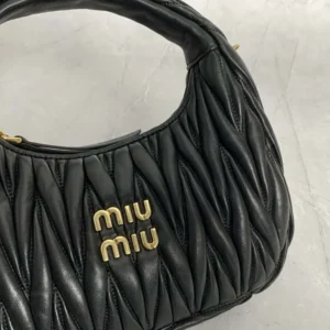 Miu Miu Women Wander Matelassé Nappa Leather Hobo Bag-Black