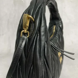 Miu Miu Women Wander Matelassé Nappa Leather Hobo Bag-Black