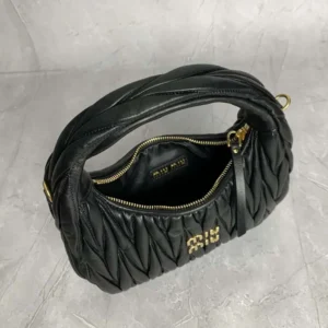 Miu Miu Women Wander Matelassé Nappa Leather Hobo Bag-Black
