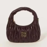 Miu Miu Women Wander Matelassé Nappa Leather Hobo Bag-Chocolate