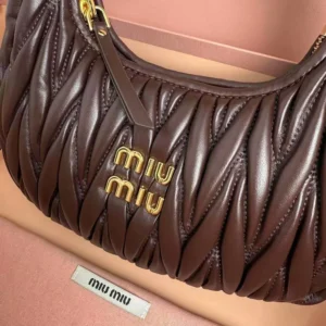 Miu Miu Women Wander Matelassé Nappa Leather Hobo Bag-Chocolate