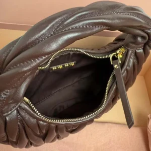 Miu Miu Women Wander Matelassé Nappa Leather Hobo Bag-Chocolate