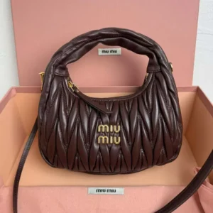 Miu Miu Women Wander Matelassé Nappa Leather Hobo Bag-Chocolate