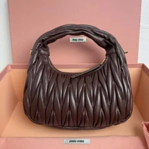 Miu Miu Women Wander Matelassé Nappa Leather Hobo Bag-Chocolate