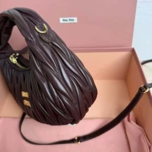 Miu Miu Women Wander Matelassé Nappa Leather Hobo Bag-Chocolate