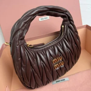 Miu Miu Women Wander Matelassé Nappa Leather Hobo Bag-Chocolate