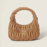 Miu Miu Women Wander Matelassé Nappa Leather Hobo Bag-Sandy