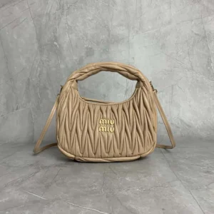 Miu Miu Women Wander Matelassé Nappa Leather Hobo Bag-Sandy
