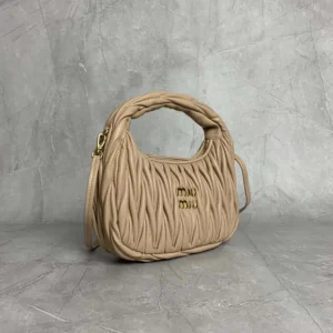 Miu Miu Women Wander Matelassé Nappa Leather Hobo Bag-Sandy