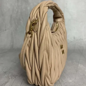 Miu Miu Women Wander Matelassé Nappa Leather Hobo Bag-Sandy