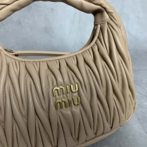 Miu Miu Women Wander Matelassé Nappa Leather Hobo Bag-Sandy