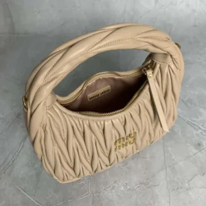 Miu Miu Women Wander Matelassé Nappa Leather Hobo Bag-Sandy