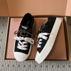 Miu Miu Women Washed Denim Sneakers-Black 5E384ECSLF0002F005
