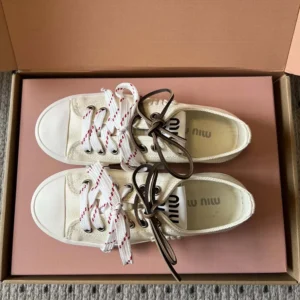 Miu Miu Women Washed Denim Sneakers-White 5E384ECSLF0304F005