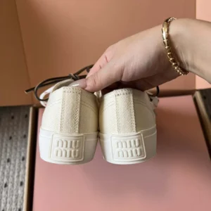 Miu Miu Women Washed Denim Sneakers-White 5E384ECSLF0304F005
