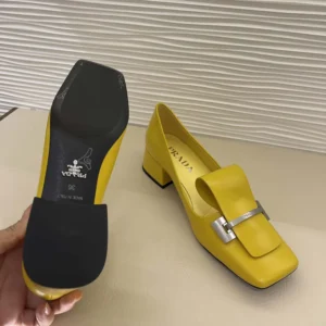 Prada Women Brushed Leather Pumps-Yellow 1I963N055F0377FD035