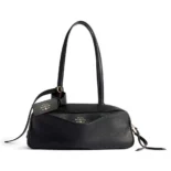 Prada Women Carrie Bowling Bag Small in Black Calfskin
