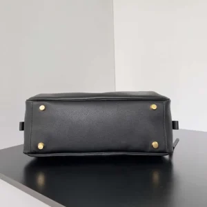 Prada Women Carrie Bowling Bag Small in Black Calfskin