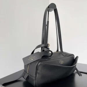 Prada Women Carrie Bowling Bag Small in Black Calfskin
