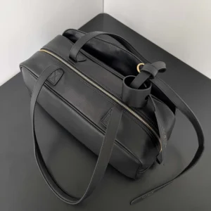 Prada Women Carrie Bowling Bag Small in Black Calfskin