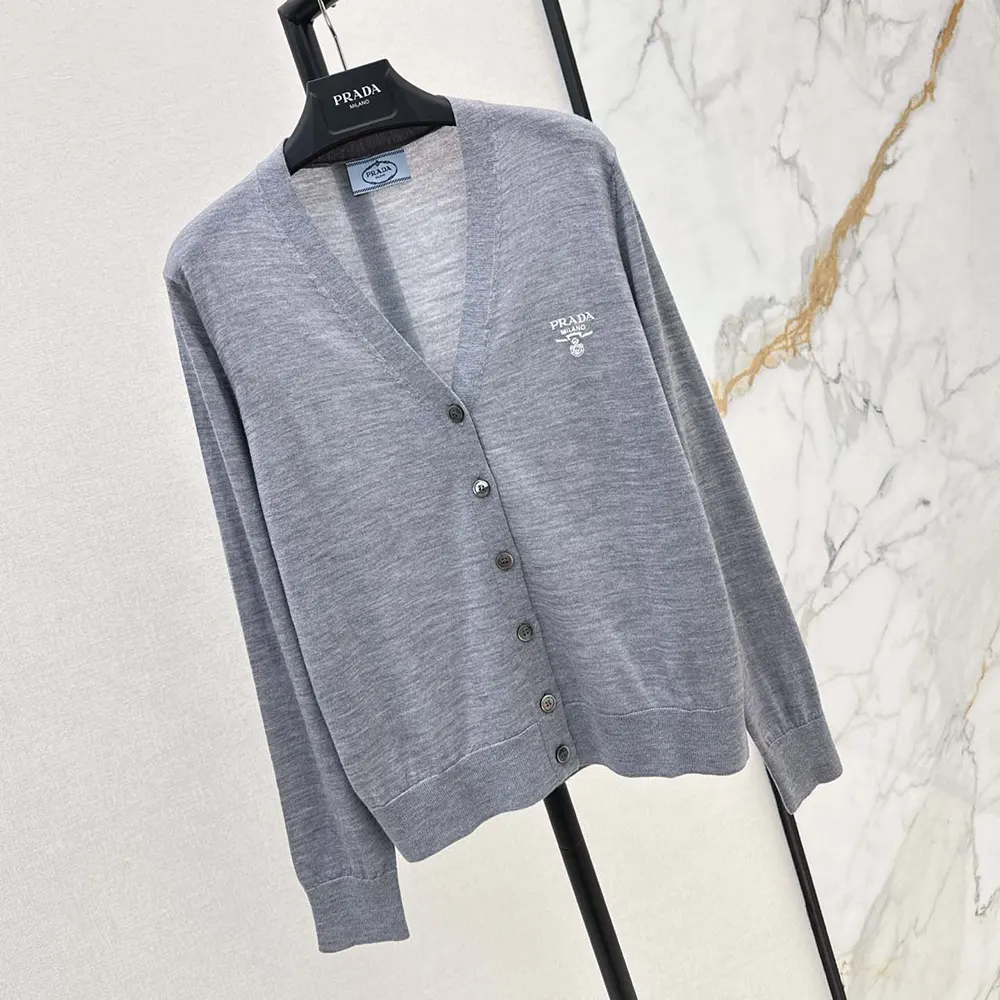 Prada Men Cashmere Cardigan-Gray P25L87102T 4 Prada Women Cashmere Cardigan-Gray P25L87102T