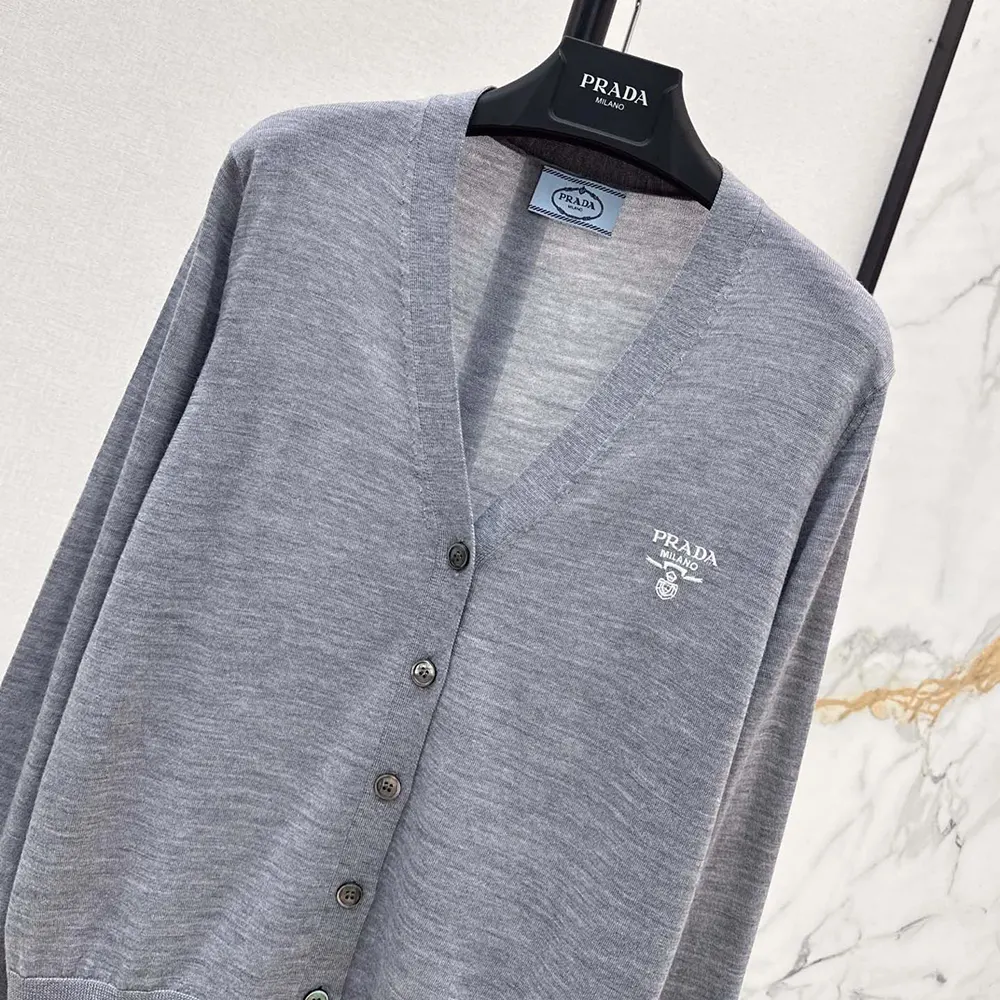 Prada Men Cashmere Cardigan-Gray P25L87102T 5 Prada Women Cashmere Cardigan-Gray P25L87102T