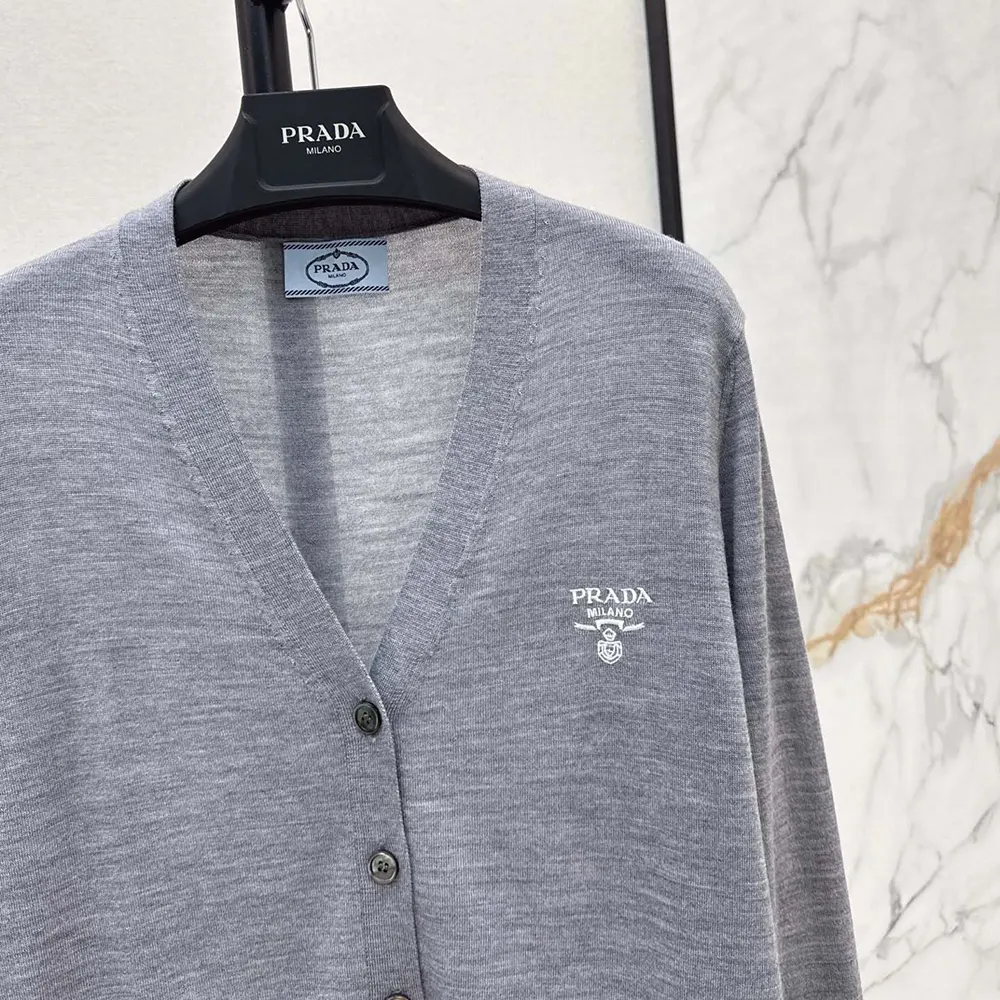 Prada Men Cashmere Cardigan-Gray P25L87102T 6 Prada Women Cashmere Cardigan-Gray P25L87102T