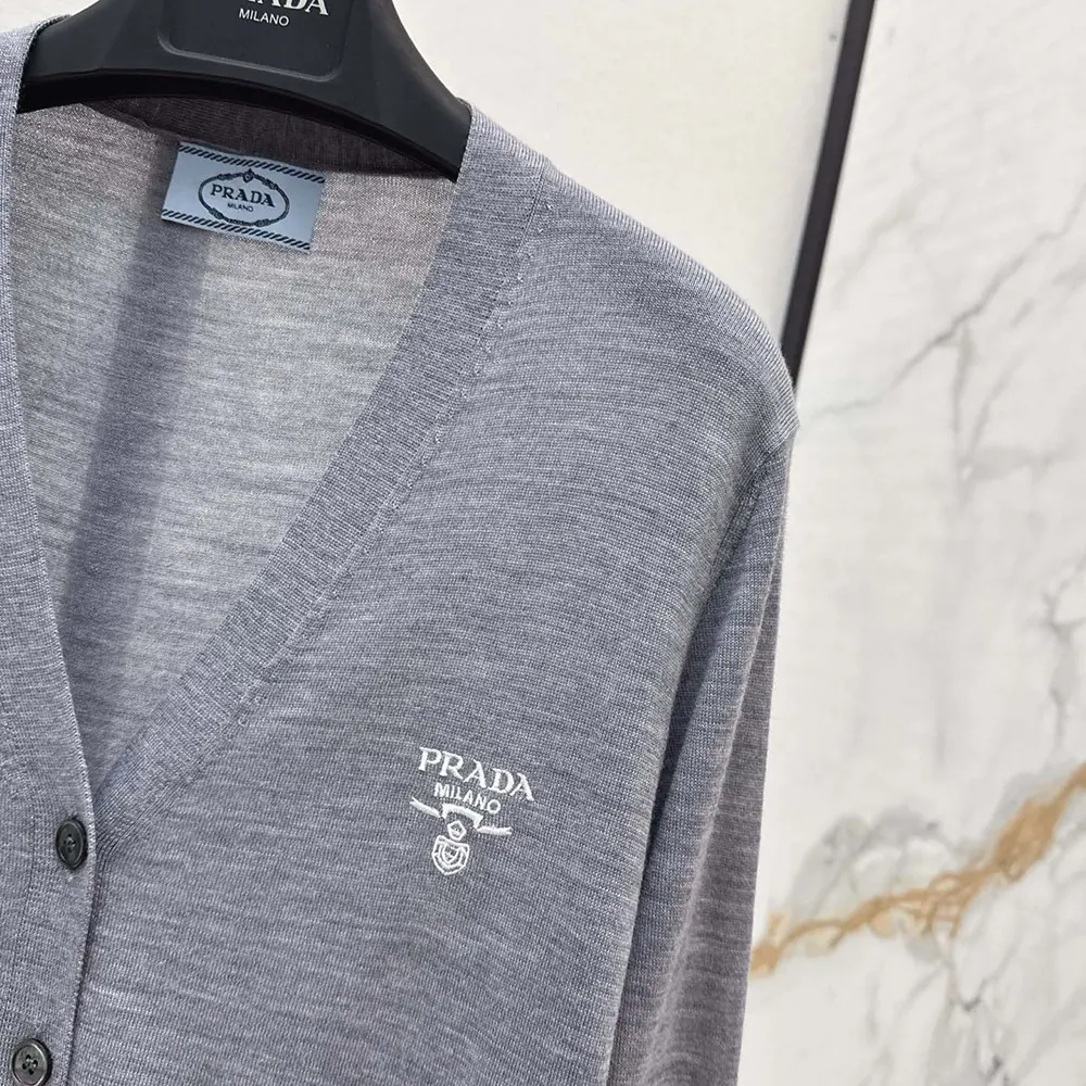 Prada Men Cashmere Cardigan-Gray P25L87102T 7 Prada Women Cashmere Cardigan-Gray P25L87102T
