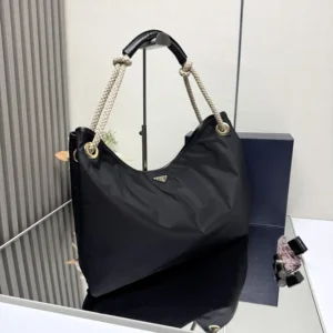 Prada Women Mariner Large Re-Nylon Shoulder Bag-Black 1BC244